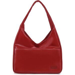 Red Faux Leather Shoulder Tote Bag for Women with 3 Pockets, Stylish & Versatile